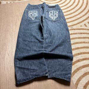 VINTAGE SOUTHPOLE • W36 GOTHIC EMBROIDERY BAGGY JEANS